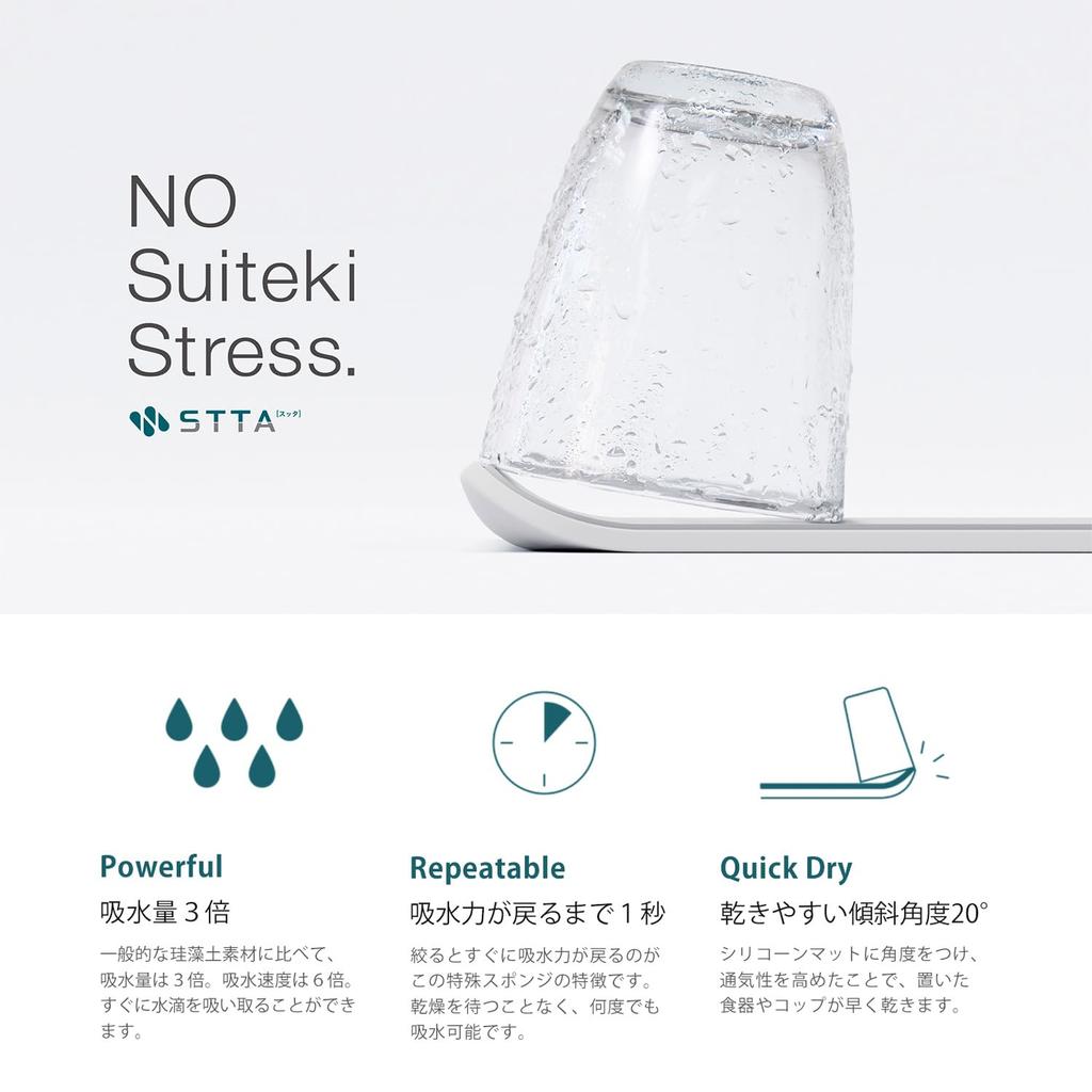 Aion STTA Drenująca mata gąbkowa L 27 x 21 cm Jasnoszara 1 zestaw Wchłaniająca wodę ściereczka do suszenia naczyń Wyprodukowano w Japonii 206-GY