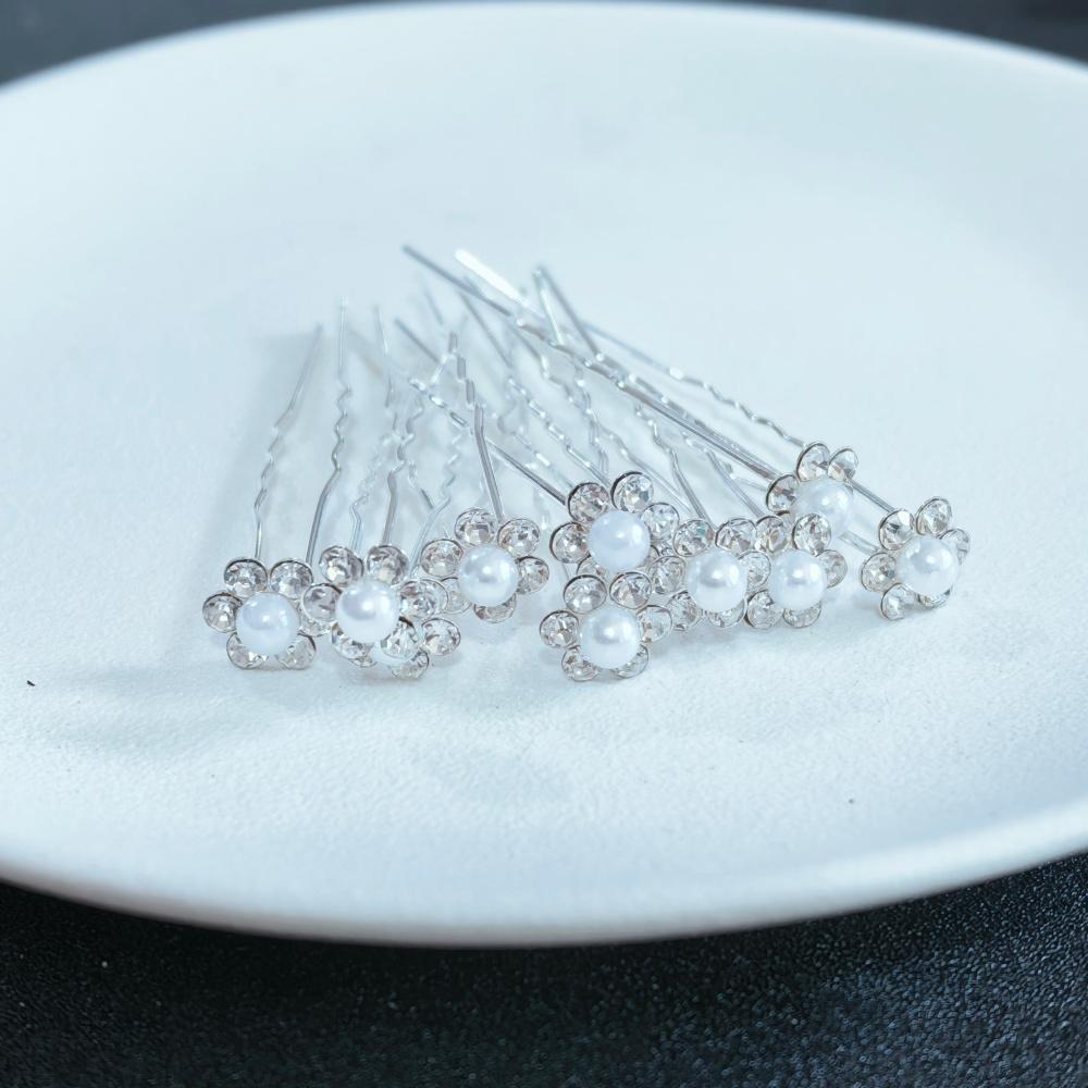 10pcs Rose Flower Bridal Hairpins Luxury Crystal Hair Clip Pins Wedding Bride Hair Styling Tools Women Prom Hair Accessories