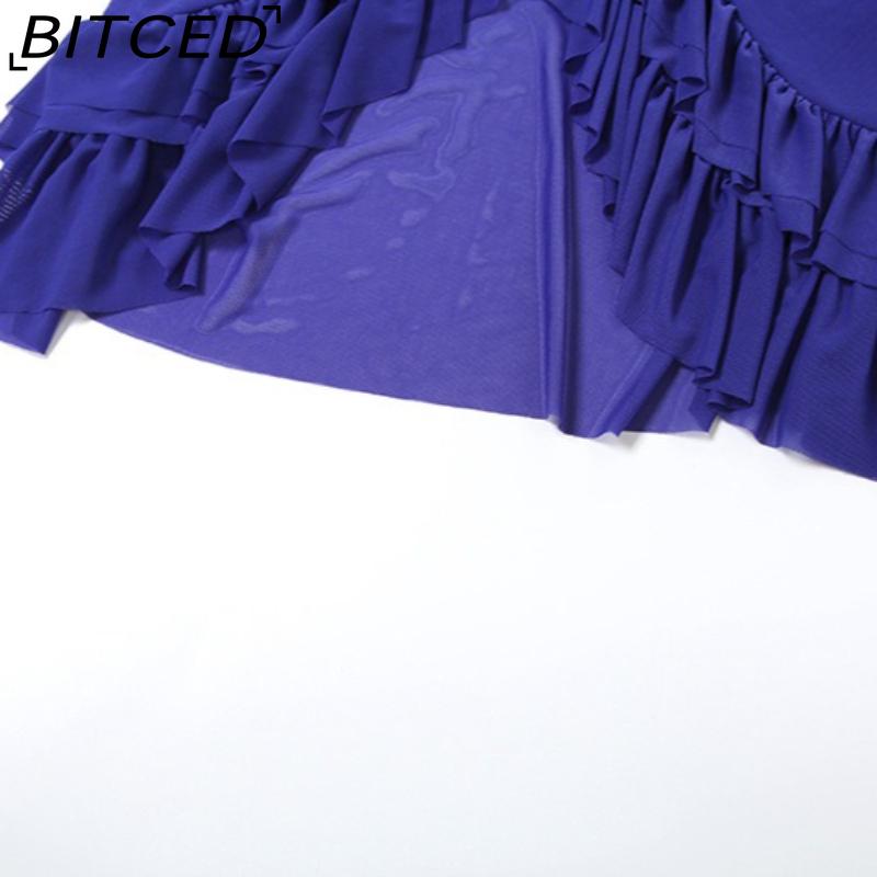 BITCED Fall Women's Solid-Color Slim-Fit Streetwear V-Neck Long-Sleeve Mesh Top