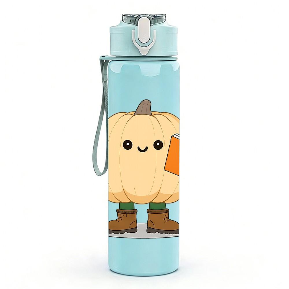 1PC Book Holding Pumpkin Cartoon 750ml Color Plastic Sports Water Bottle Leakproof Flip Straw Lid Suitable for Sports Office Home Use