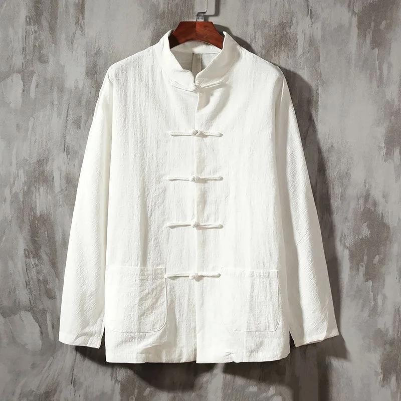 Men's Retro Chinese Style Linen Shirt, Long Sleeve, Button-Up, Stand Collar Tang Suit