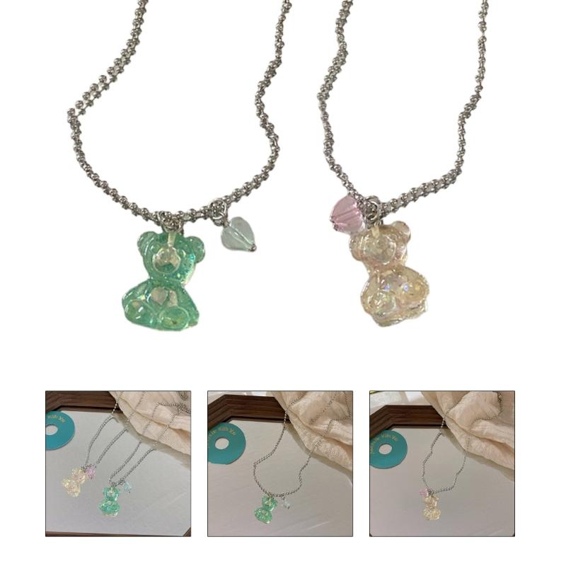 Pendant Clavicle Chain Bear Neck Jewelry Bear Pendant Choker Alloy Material Beaded Necklace for Fashion Ladies Teens