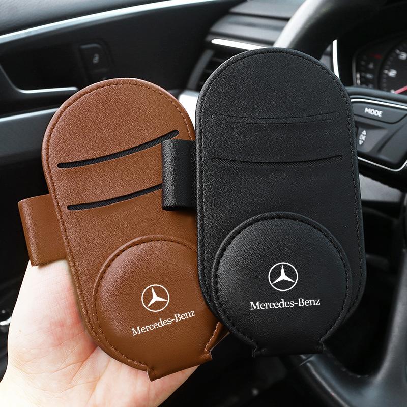 Leather Car Glasses Clip Sun Visor Multi-function Sunglasses Clip For AMG Mercedes Benz W204 W124 W201 W202 W212 W220 W205 GLA CLA Automotive Goods