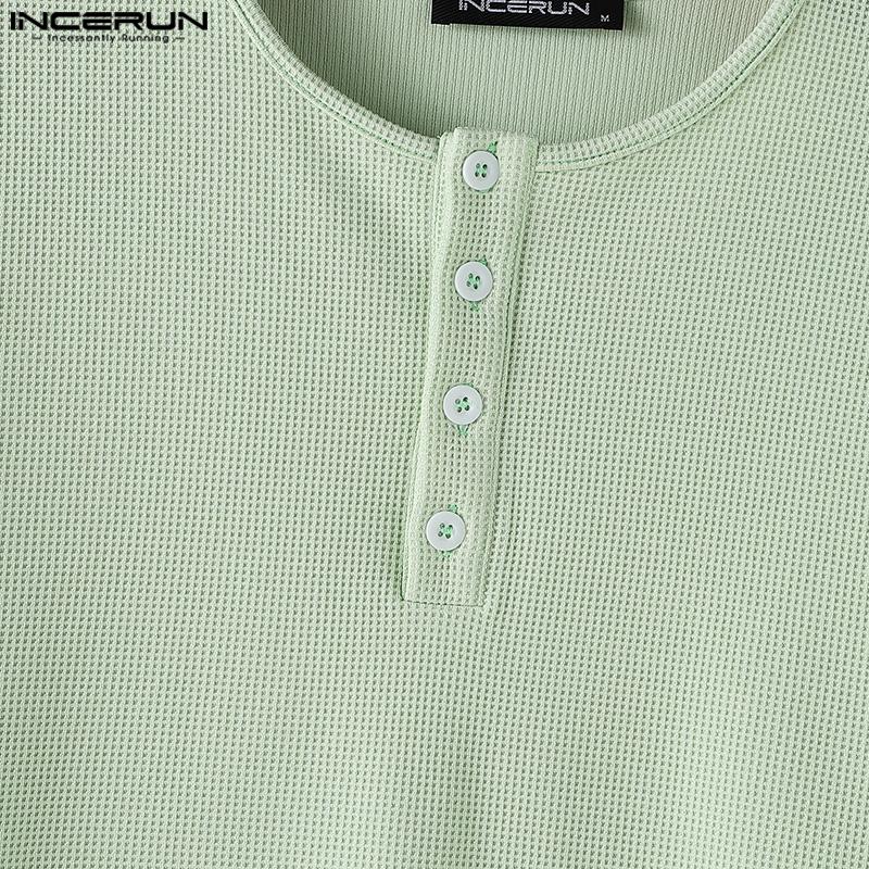 INCERUN Summer Men Short Sleeve Casual Loose Texture Henley T-shirts Tops
