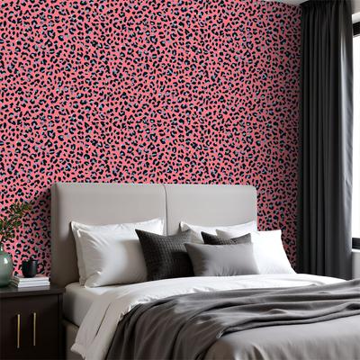 Pink Black Leopard Blue Wallpaper 22.83"X118" Waterproof Wallpaper for Living Room/Bedroom/Bathroom PVC Wall Sticker