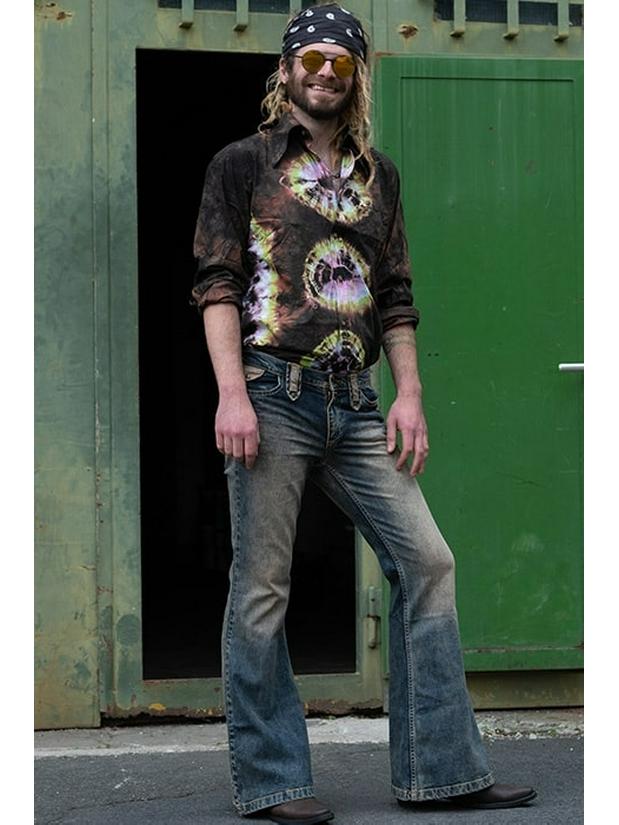 European & American Retro Men's High-Waist Bell-Bottom Jeans - Autumn/Winter Nostalgic Punk Style