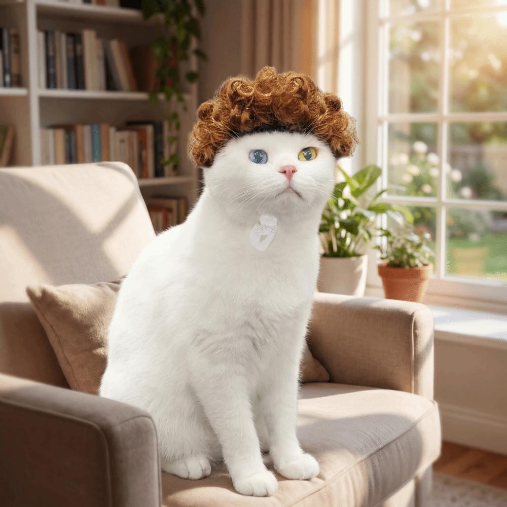 Elastic Band Cat Funny Headpiece Adjustable Pet Cosplay Wigs Cute Pet Afro Wig  Parties
