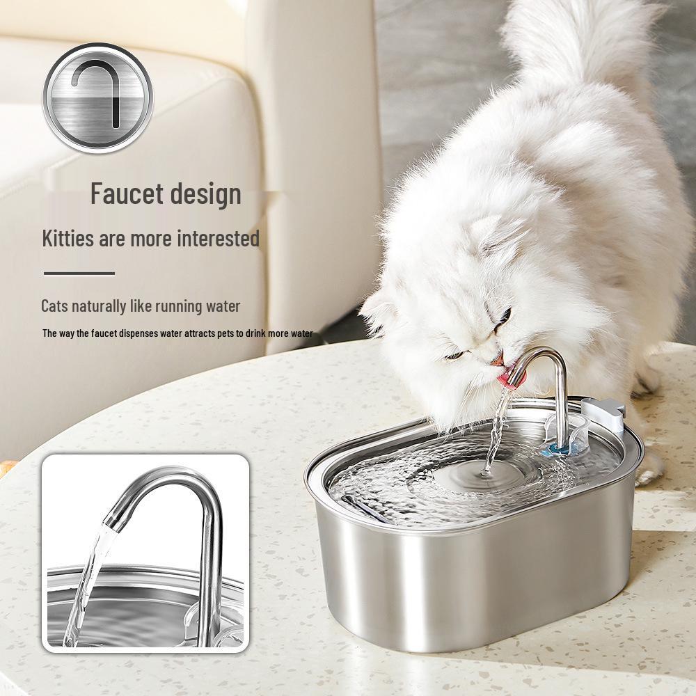 Fontaine à eau automatique pour chat en acier inoxydable de 3,2 L avec filtration