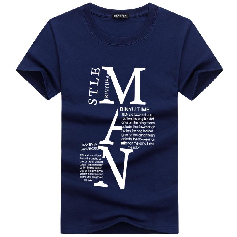 

Мужская футболка большого размера с круглым вырезом и коротким рукавом в корейском стиле 2025 XL синий