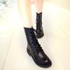 Leather Women Boot Fashion Classic Lace Up Ankle Boots Low Square Heels Round Toe Autumn Winter Casual Women Shoes