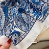 Elegant Blue Paisley Design Satin Ladies Scarf, Luxurious Imitation Silk for Women, Perfect As Neckwear, Headband or Bag Decor