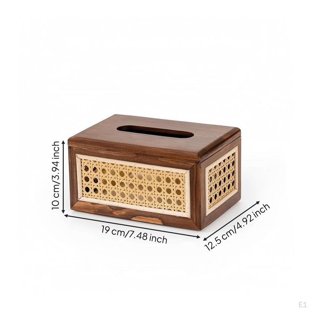 Rechteckige Taschentuchbox mit Rattan-Paneelen, Holz-Gesichtstuchhalter für das Wohnzimmer