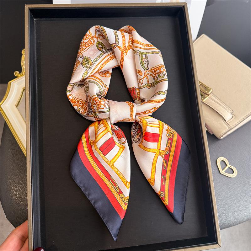 Equestrian Chain Simulation Silk Printing Silk Scarf Square Scarf High-end Shawl Sunscreen Neck Professional Scarf Headscarf Scarf