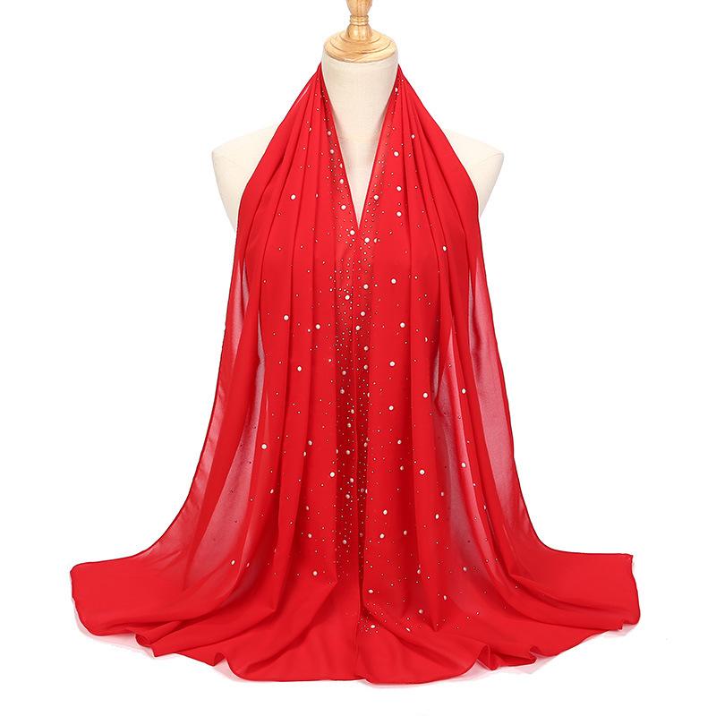 Imitation Pearls Rhinestones Scarves Shawls Women Long Scarf Neckerchief Tudung Bawal Veil Turban Bandana Muslim Hijab Headscarf