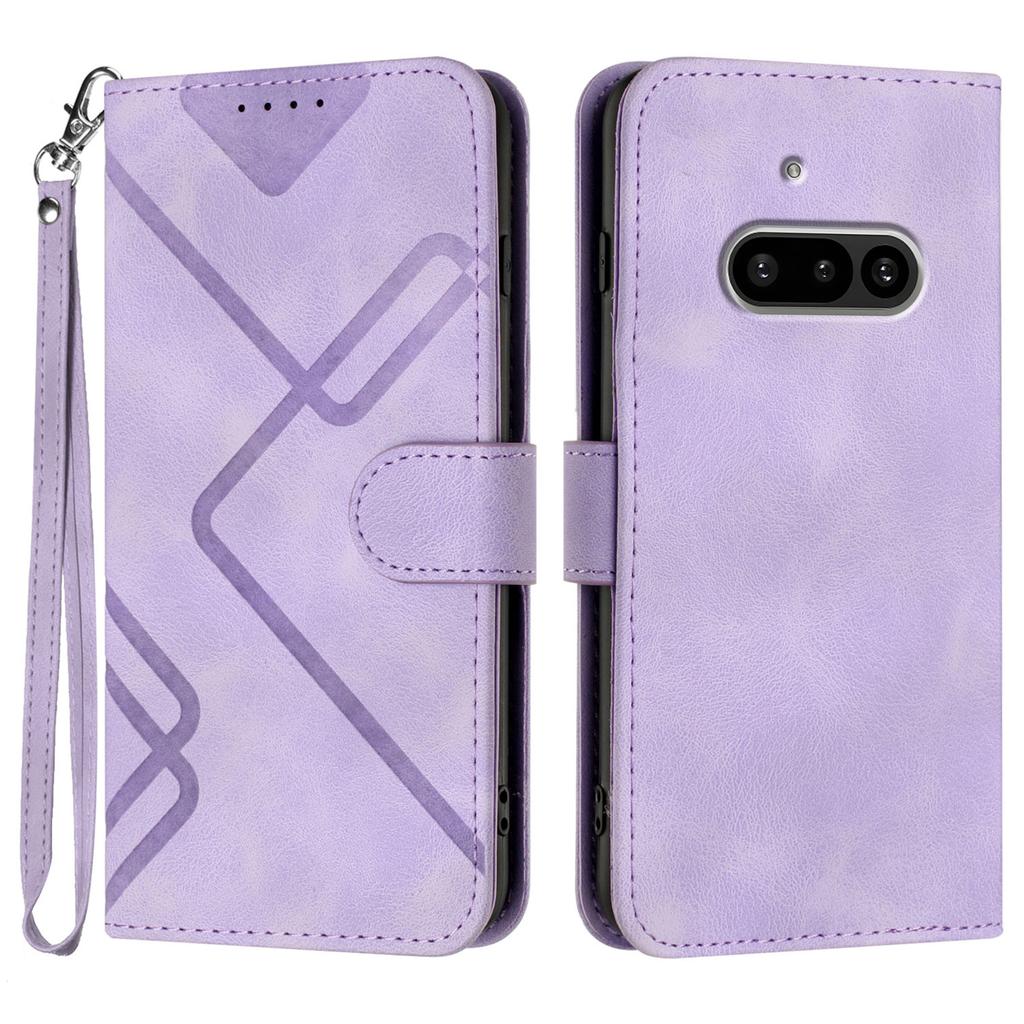 For Nothing Phone (3a) Wallet Case Line Imprinted PU Leather Phone Cover with Strap