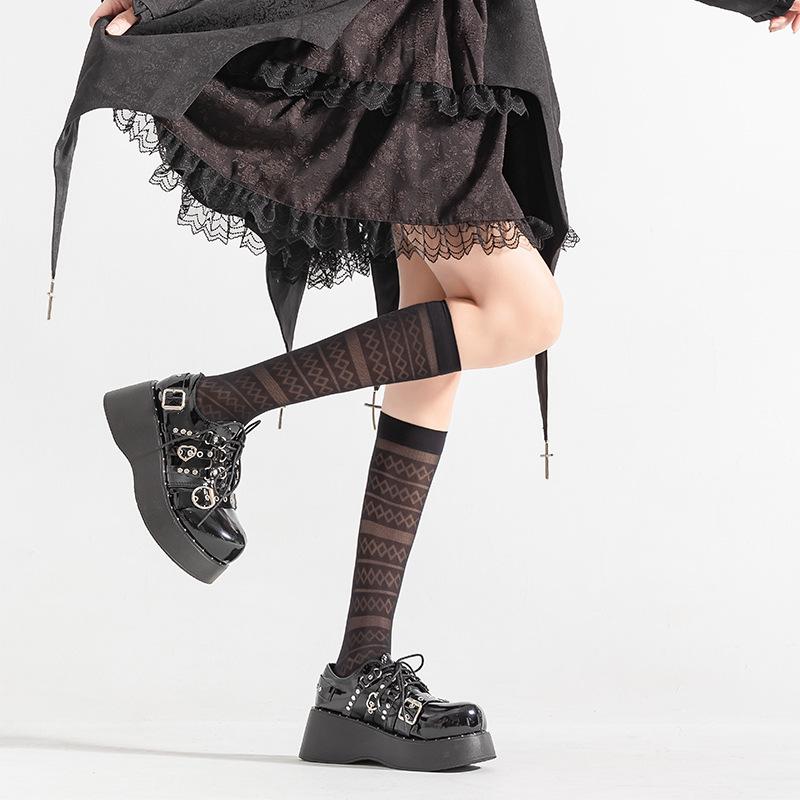 Women's Spring and Summer Thin Horizontal School Style Long Calf Stockings