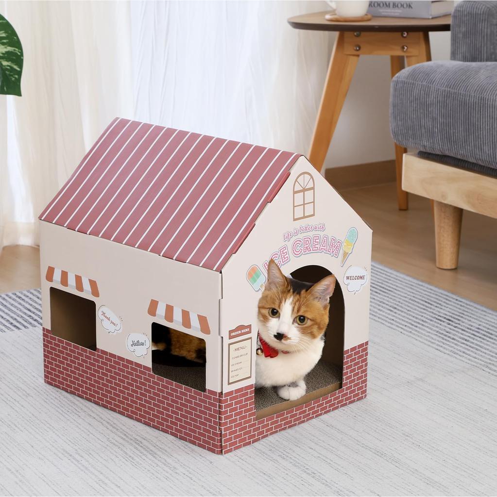 Fuji Boeki Cute Cat Scratching Post, Cardboard House, 37cm Wide X 30cm Deep X 38cm High, Weight Capacity, Product Number 49194