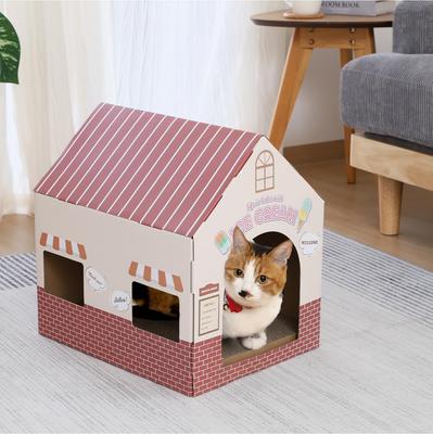 Fuji Boeki Cute Cat Scratching Post, Cardboard House, 37cm Wide X 30cm Deep X 38cm High, Weight Capacity, Product Number 49194