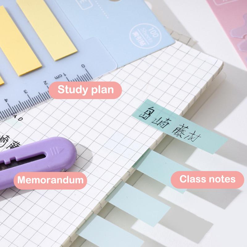 100 Sheets Color Transparent Waterproof Loose-Leaf Label Sticky Notes Index Tab Strip School Office School Stationery Supplies