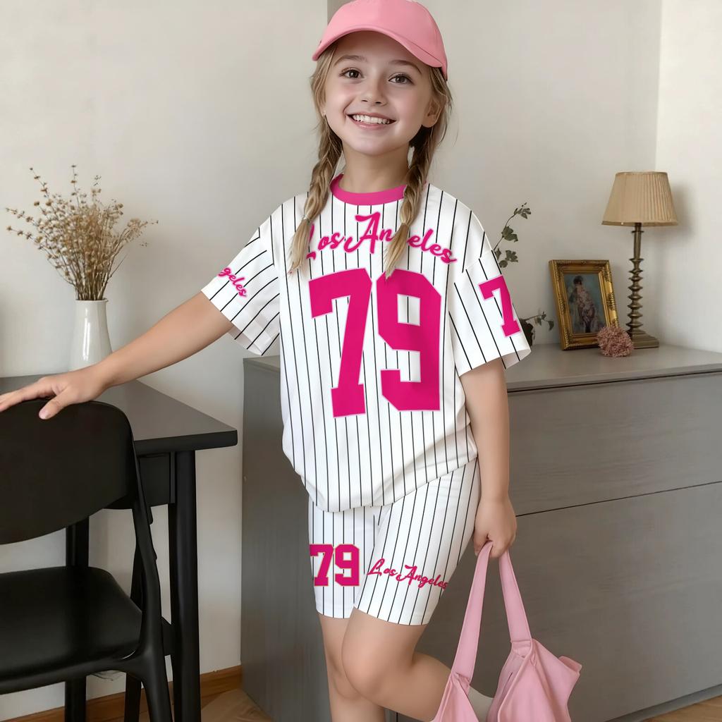 Kids Boys Girls Sportswear Set Short Sleeve Crew Neck T-Shirt and Shorts Outfit with Number Print Casual Summer Clothing for Children