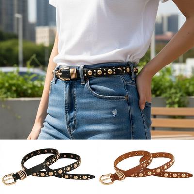 Metal Buckle Rivet Heavy Metal Belt Pu Leather Dress Waistband New Jeans Belt  Women's
