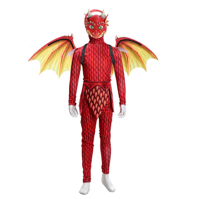 Halloween Neues Kinder-Dinosaurier-Flügel-Cosplay-Outfit Party Coole Dinosaurier-Maske Flügel Zweiteiliges Set