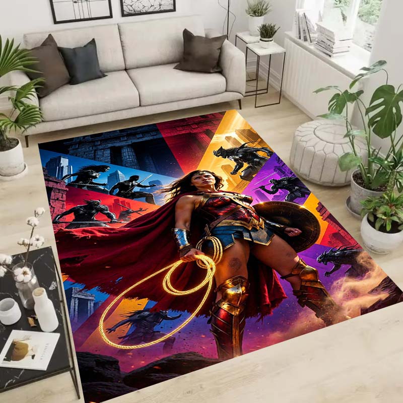 Wonder Woman pattern rug, suitable for living room, bedroom, bedside, balcony and other places, Nordic style decorative rug,