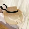 Wide-brimmed Sun Hat Women Summer French-Style Flat-Topped Straw Hat Women's Beach Sun Hat Woven Sun Hat for Beach Protection