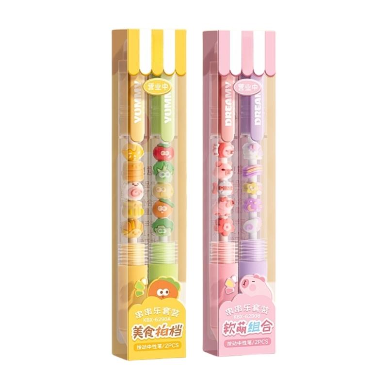 2/4Pcs Cartoon Beaded Gel Pen Retractable Gel Pen 0.5mm Tip Studewnt Writing Pen Quick Drying for Writing Journaling