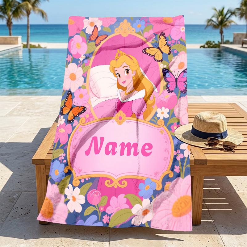 Custom Name Princess Garden Stylish Digital Printing Beach Towel Quick‑Drying Absorbent Blanket for Beach Pool Gym Travel
