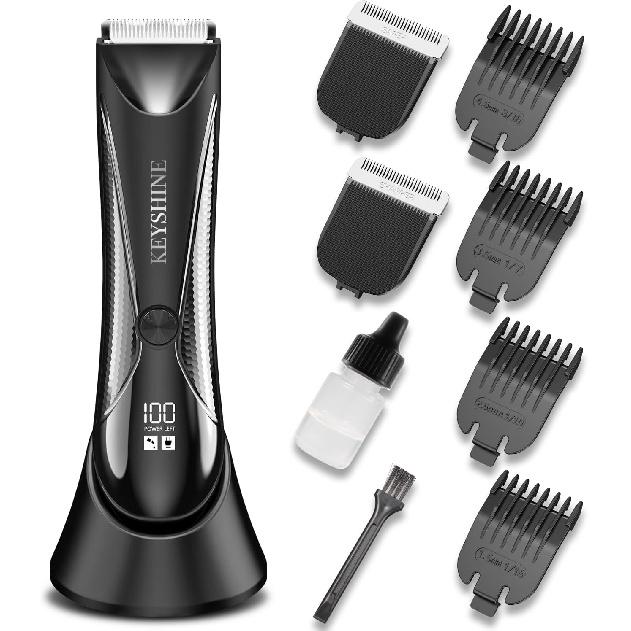 Electric Body Hair Trimmer for Men: Waterproof 2-in-1 Groin Hair Trimmer for Beard Hair Chest Hair Armpit Hair Legs Hair Pubic Hair (Black-2)
