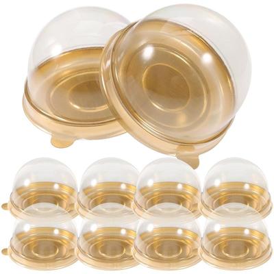 50pcs Plastic Mooncake Dome Boxes Disposible Round Egg Yolk Crisp Cupcake Boxes Dessert Mousse Trays Container