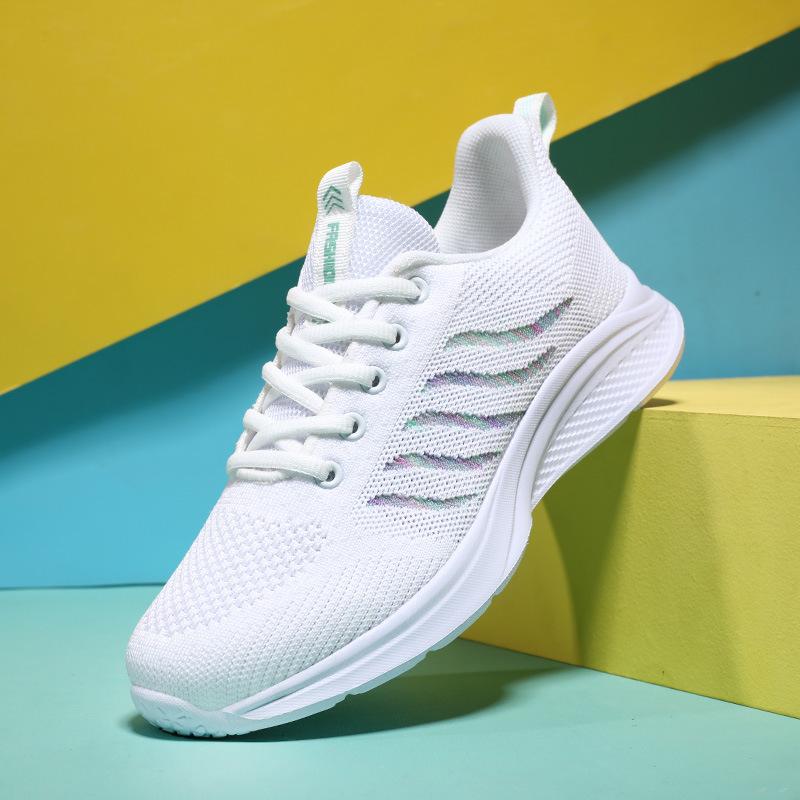 

Кроссовки Four Seasons Flying Weaving женские 2024 Весна Плоская подошва Шнуровка Flying Weaving Дышащая Легкая Повседневная Обувь Мягкая Подошва R 35 белый