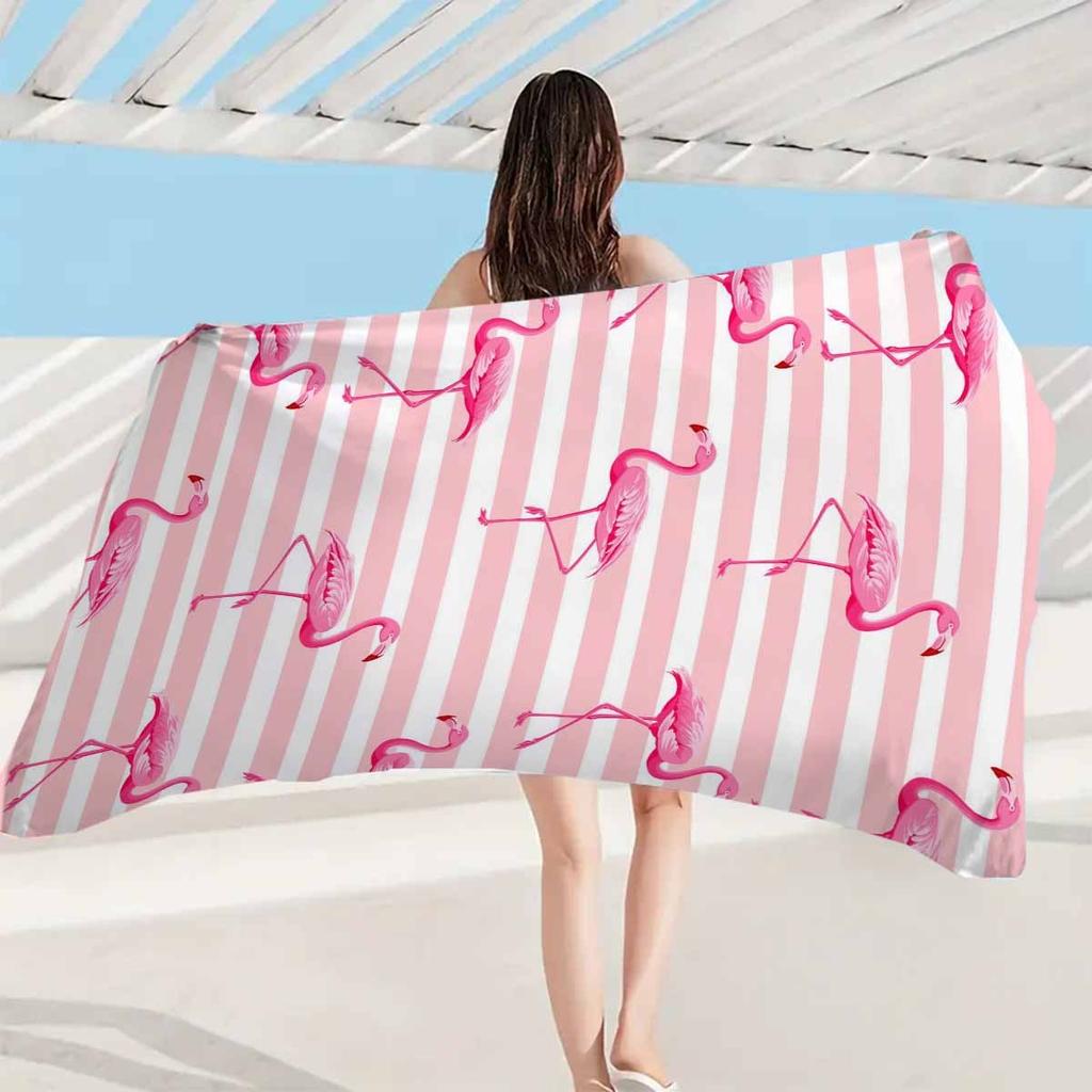 Rosa gestreifte Flamingos Übergröße Strandtuch, Weich Saugfähig Leicht für Strand Schwimmen Fitnessstudio