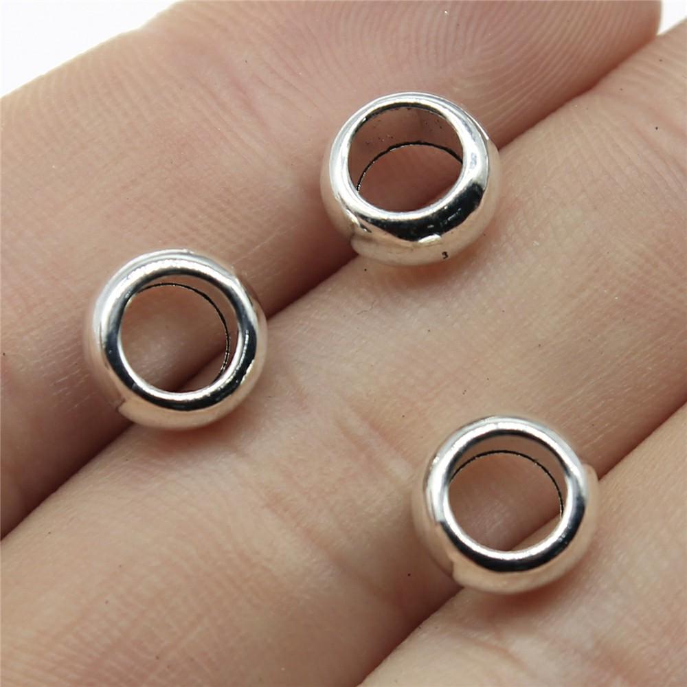 20pcs Antique Silver Color European Big Hole Beads Spacer Beads Charm Pendants Jewelry Accessories DIY