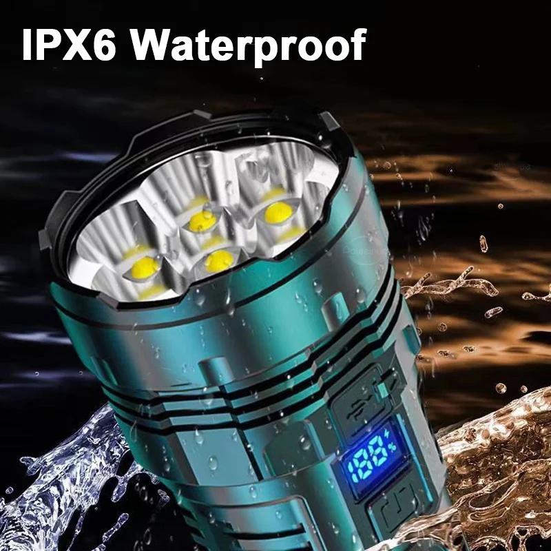 990000 Powerful Flashlight With 7 Wicks Super Tactical Light With COB Side Light Camping Lantern USB Rechargeable Outdoor Torch