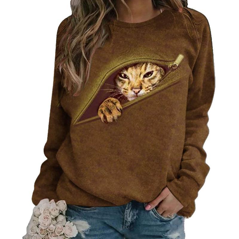 Hoodie Cute Cat 3D Printed Pullovers & Long Sleeves Women's Clothing