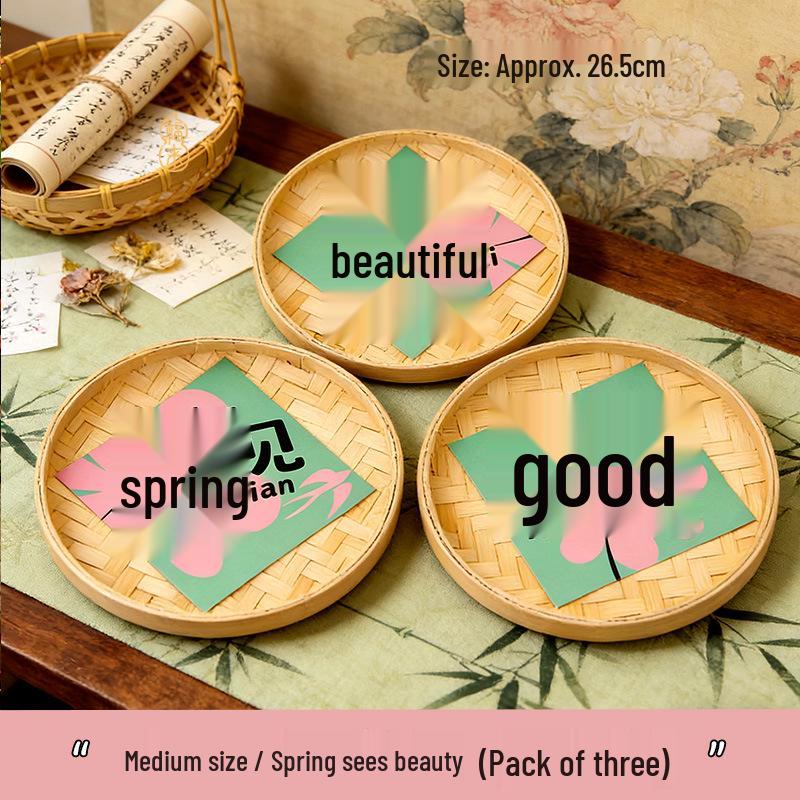 Spring Bamboo Plate Hanging Ornament Set for Teahouse and Homestay Decor & Photography Backgrounds