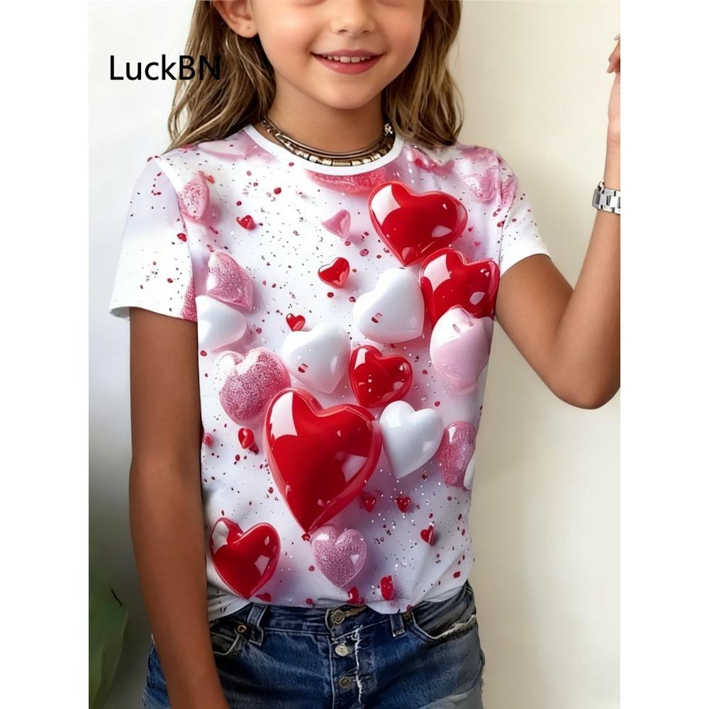 Kinder 3D-Druck Wassertropfen Regenbogenfarben T-Shirts Mädchen Herz Steine Mode Weiche Bequeme T-Shirts Kinder Top