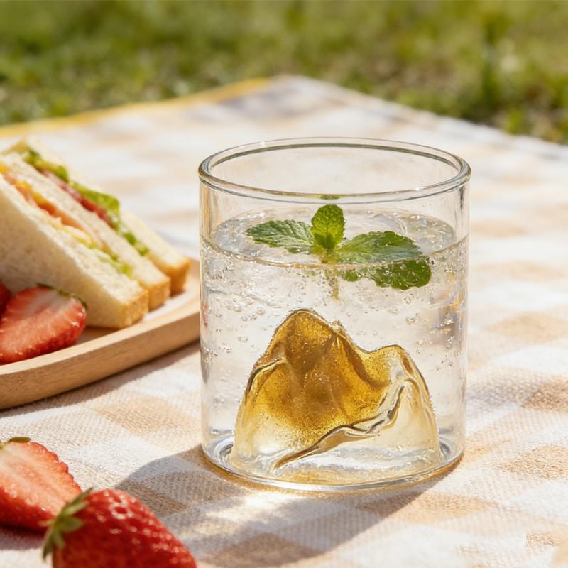 2 Stück Party Luxus Mehrfarbige Glasbecher Personalisierte Trinkgläser Eisbergförmiger Glasbecher Kreativer Berglandschafts-Tassen