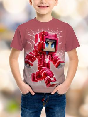 Maglietta per Bambini Stampa 3D Festa di Compleanno Gioco Pixel Moda Umorismo Divertente Ragazzi Regalo Novità Manica Corta Te