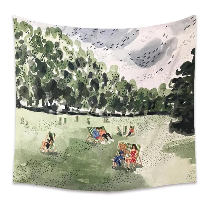 Retro Comic Green Plant Tapestry Home Wall Decoration Tapestry Bedroom Living Room Tapestry