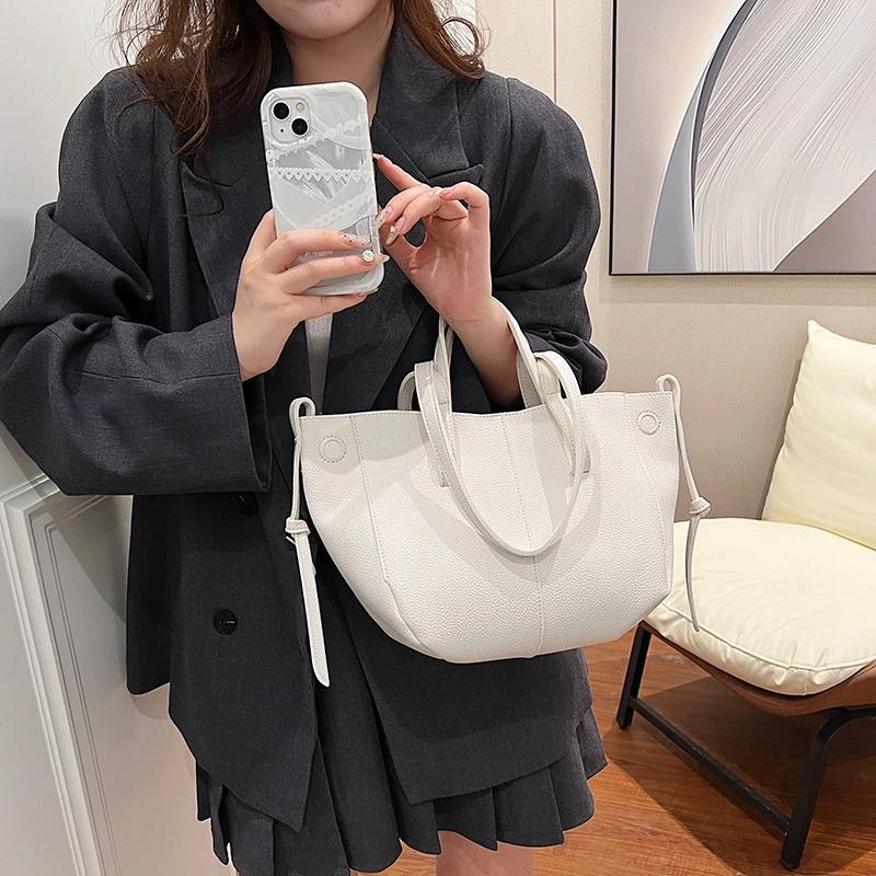 PU Solid Casual Tote Shoulder Bags New Fashion Large Size Personality Tote Bags Mature Elegant Crossbody Bags