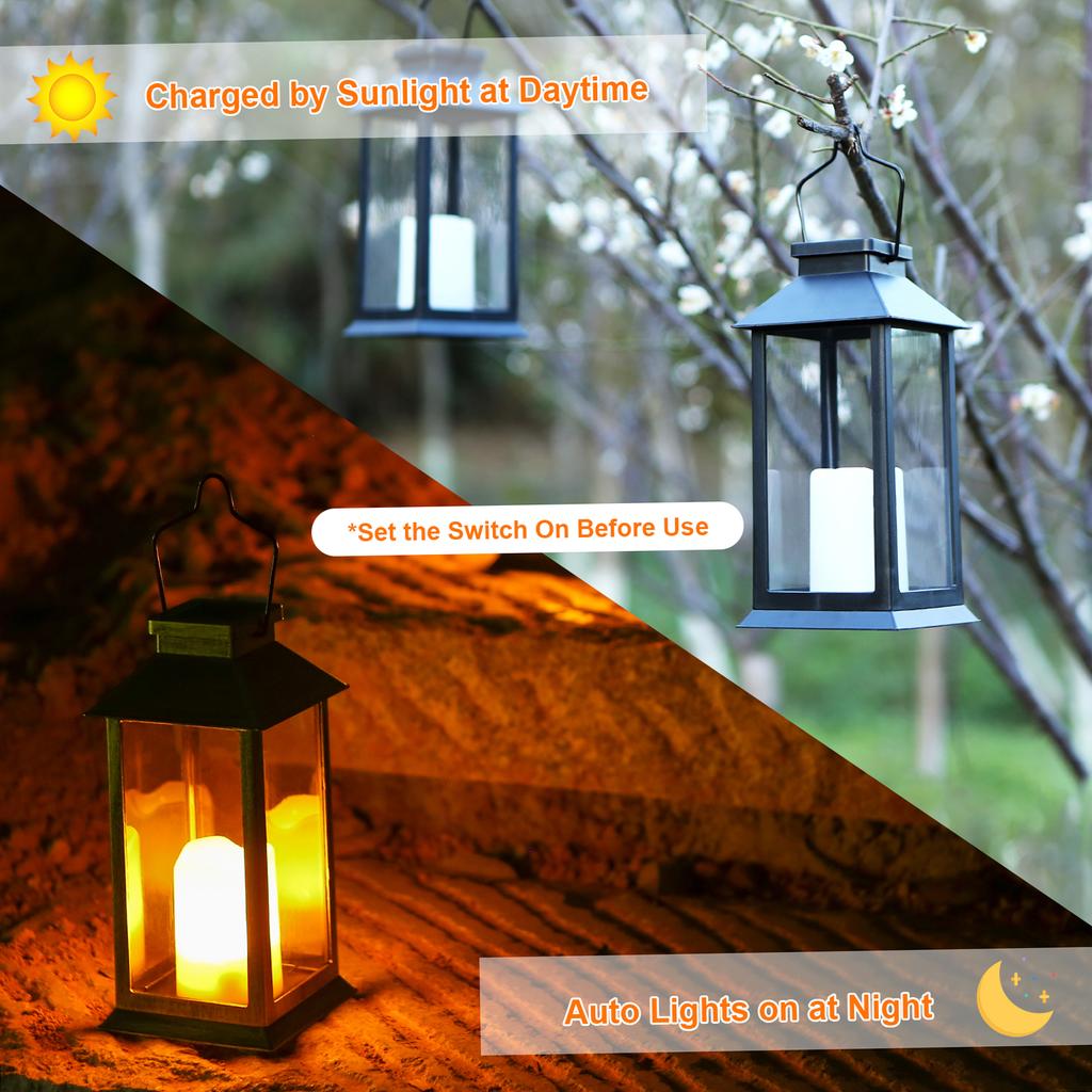 Tomshine Solar Powered Lantern Lights with LEDs Flameless Candle Outdoor Garden Hanging Lanterns Decorative for Table Backyard Party Garden