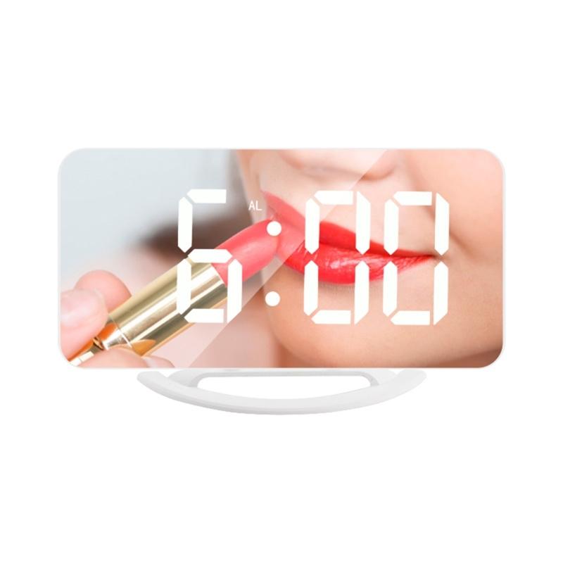 Digital Alarm Clock Large Display LED Mirror Electronic Clocks with Snooze Dual USB Ports 3 Adjustable Brightness Home