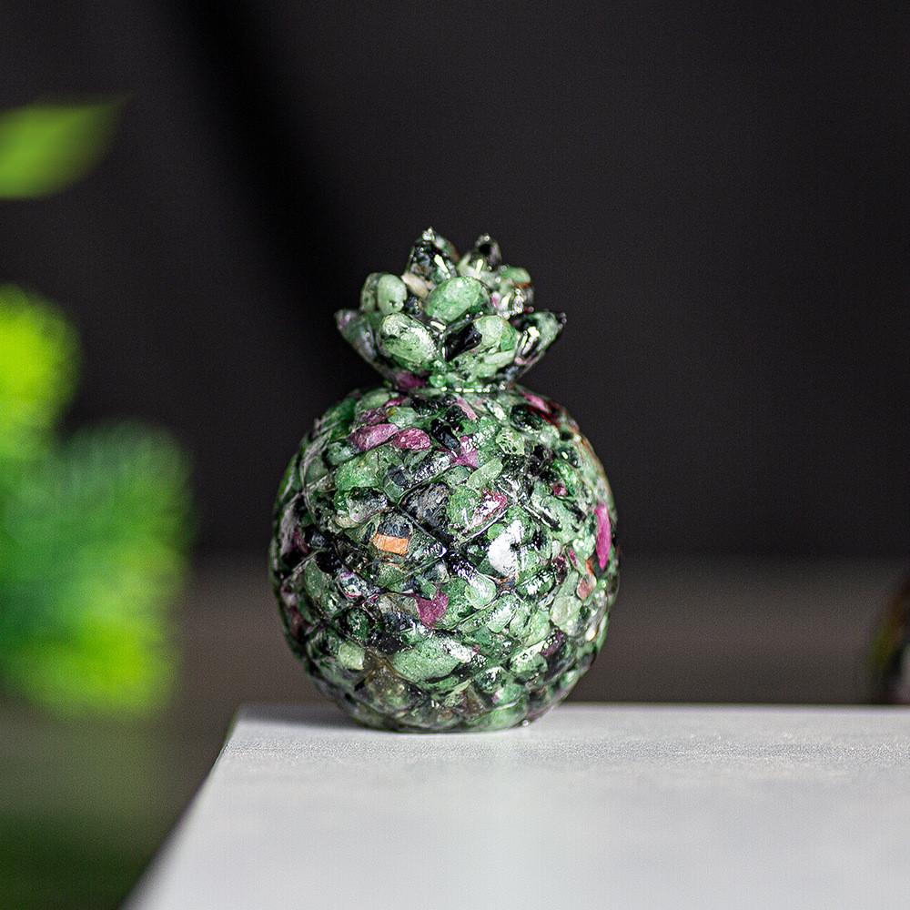 Natural Crystal Resin Pineapple Figurine With Lucky Symbol For Office Desk Decor Gift For Friends