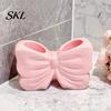 Double Hole Bathroom Holder 3D Printed Bow Toothbrush Holder, Adhesive Cup with Dual Holes for Counter Organizer & Toothpaste, Cute Decor, Minimalist