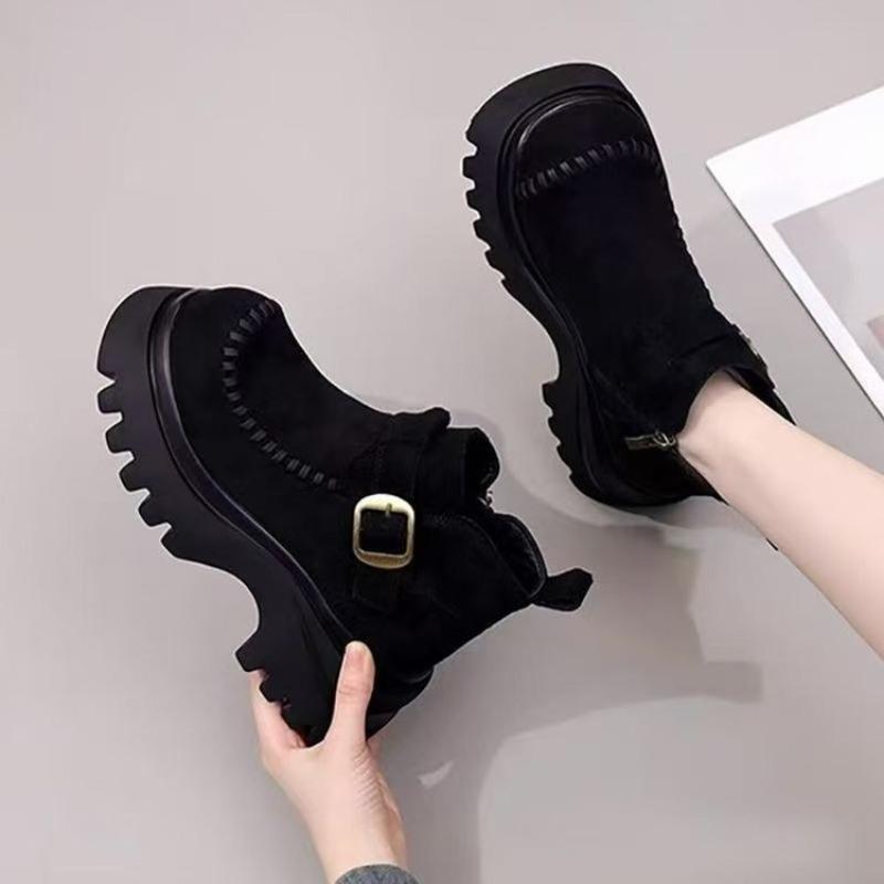 

Velvet Shoes, Women s Retro Thick-soled Height-increasing Ankle Boots, Versatile Shoes, Women s Boots 40 чёрный