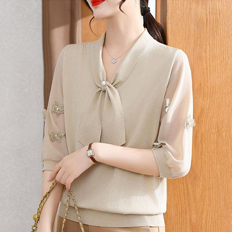 Nová podzimní móda Šálový límec na popruhy Capri rukávy Módní Všestranný Zeštíhlující a Zahraniční styl Omlazující Pletený top pro maminku