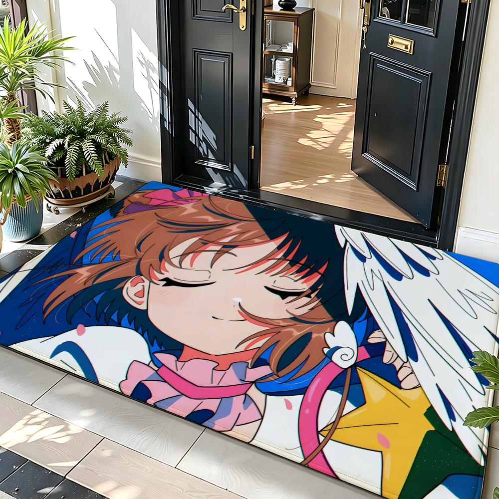 Anime M-Magical S-Sakura Floor Mat Soft Flannel Floor Mat Suitable for Entryways, Living Rooms, Bedrooms, and Bathrooms